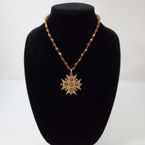 Vintage Brown Crystal Costume Jewelry Beaded Necklace